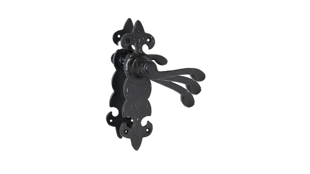 Black Cast Iron Fleur-de-Lys Lever Door Handles Antique Latch Handles+Latch Sets
