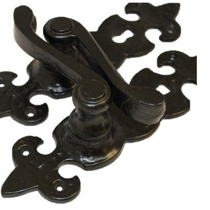 Black Cast Iron Fleur-de-Lys Lever Door Handles Antique Latch Handles+Latch Sets