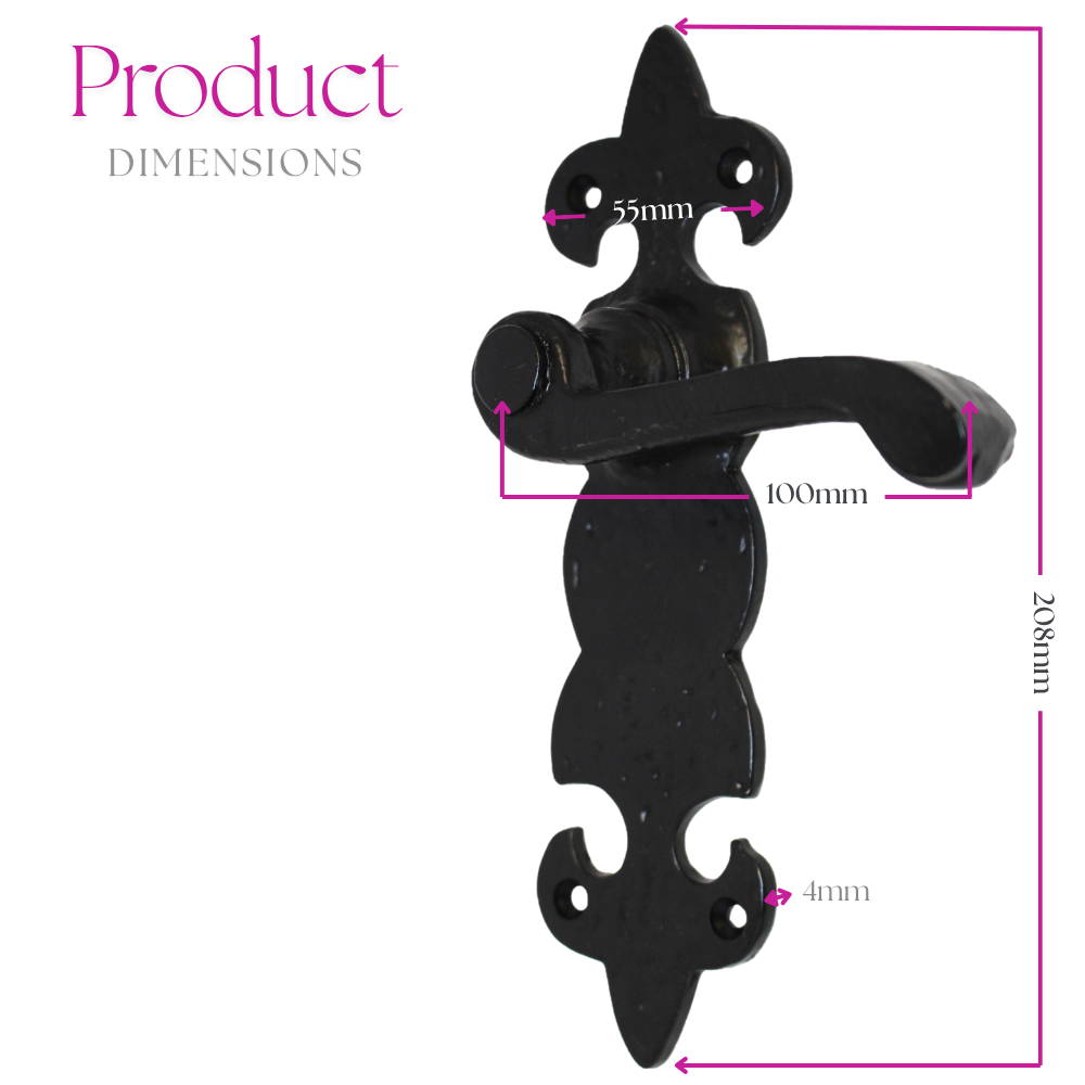 Black Cast Iron Fleur-de-Lys Door Handles Ornate Antique Lever Latch & Lock Sets