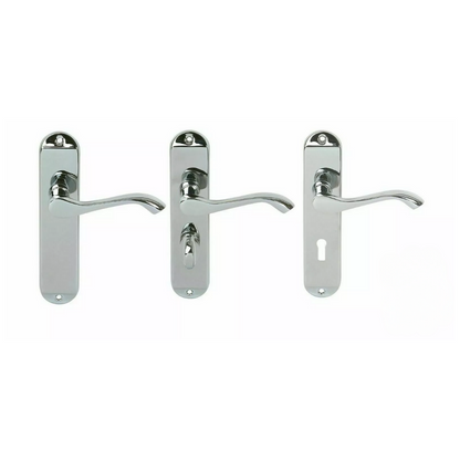Door Handles Cadenza Chrome Scroll on Backplate, Latch, Lock & Bathroom Sets