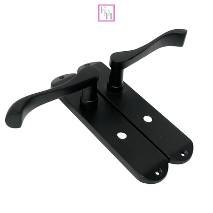 Cadenza Modern Matt Black Scroll Door Handles  Bathroom Lock Handle 178mm x 40mm
