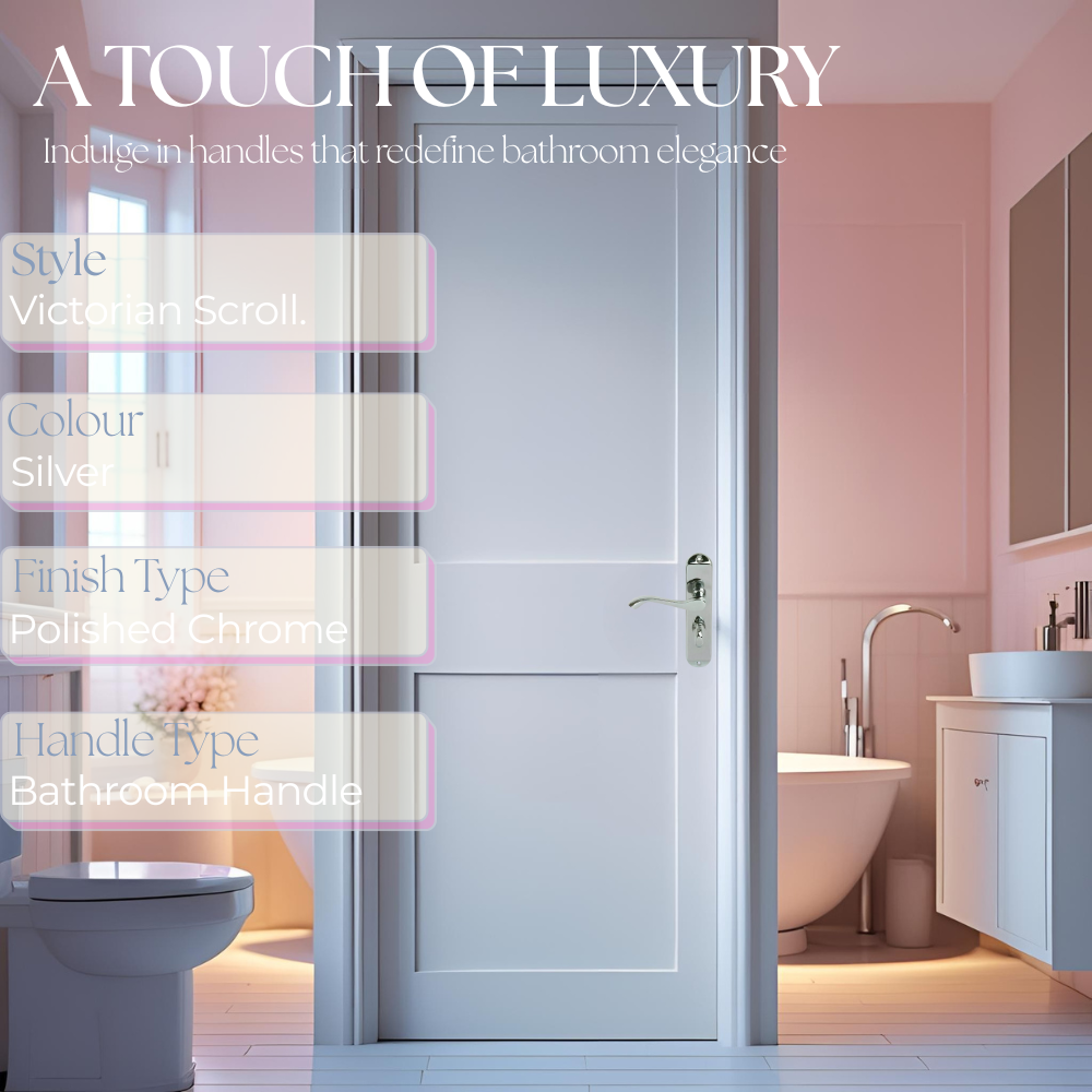 Cadenza Chrome Scroll Door Handles on Backplate – Bathroom Lock Set