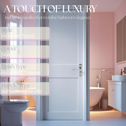 Cadenza Chrome Scroll Door Handles on Backplate – Bathroom Lock Set