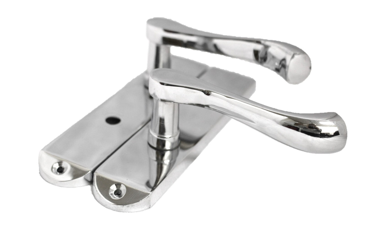 Cadenza Chrome Scroll Door Handles on Backplate – Bathroom Lock Set