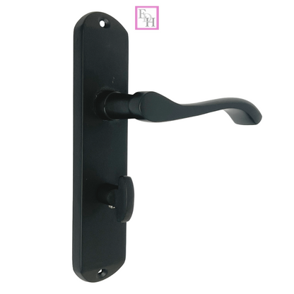 Cadenza Modern Matt Black Scroll Door Handles  Bathroom Lock Handle 178mm x 40mm