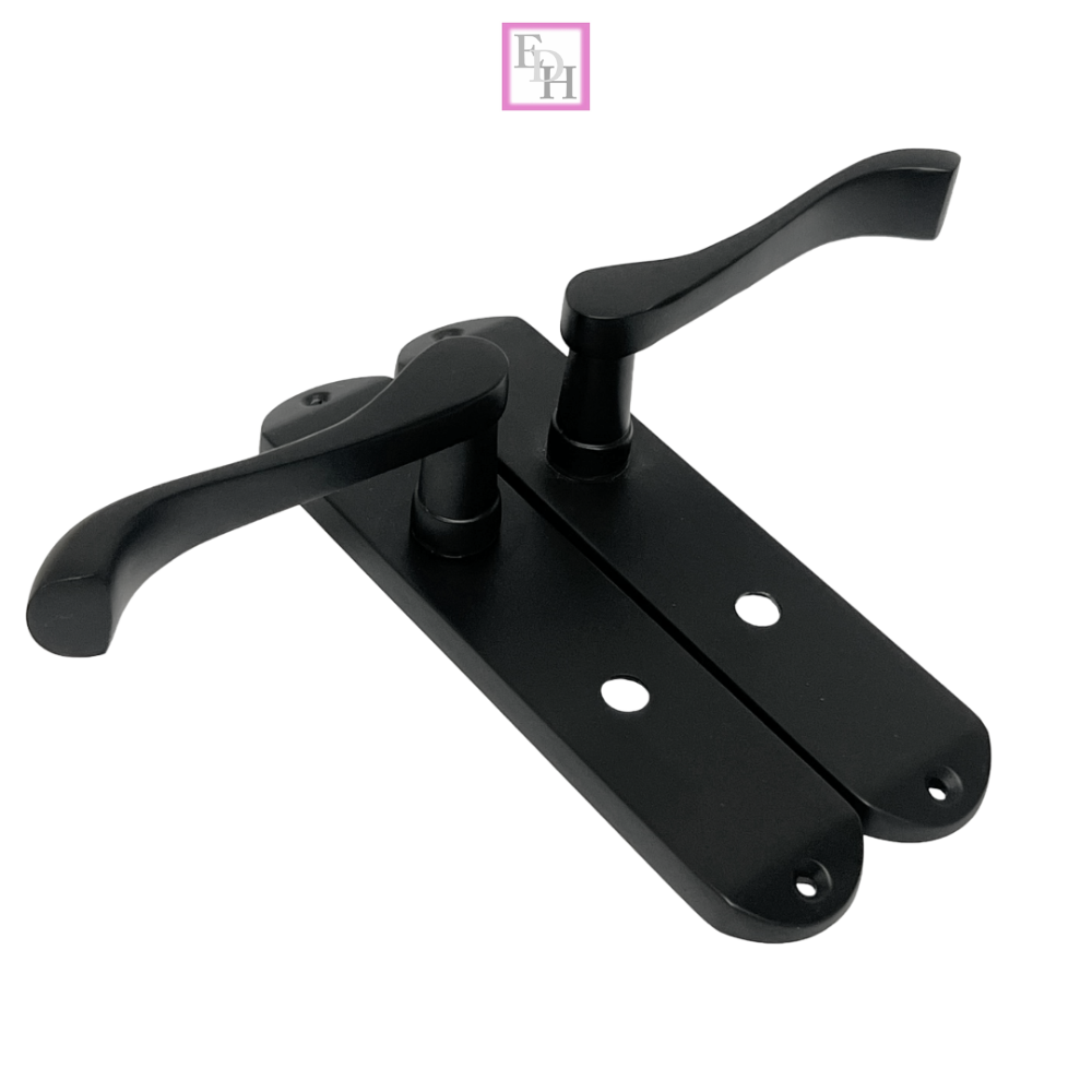 Cadenza Modern Matt Black Scroll Door Handles  Bathroom Lock Handle 178mm x 40mm