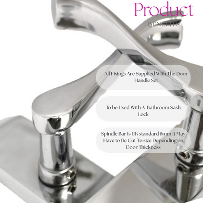 Cadenza Chrome Scroll Door Handles on Backplate – Bathroom Lock Set