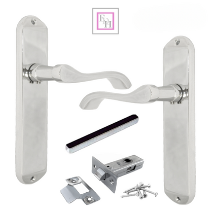 Door Handles Cadenza Chrome Scroll on Backplate, Latch, Lock & Bathroom Sets