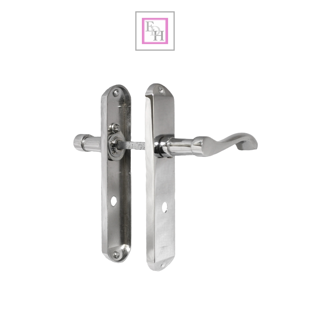 Cadenza Chrome Scroll Door Handles on Backplate – Bathroom Lock Set