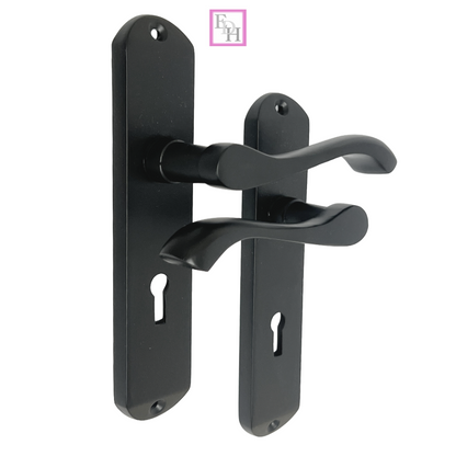 Cadenza Door Handles Set Black Victorian Scroll Lever Lock Handle 178mm x 40mm