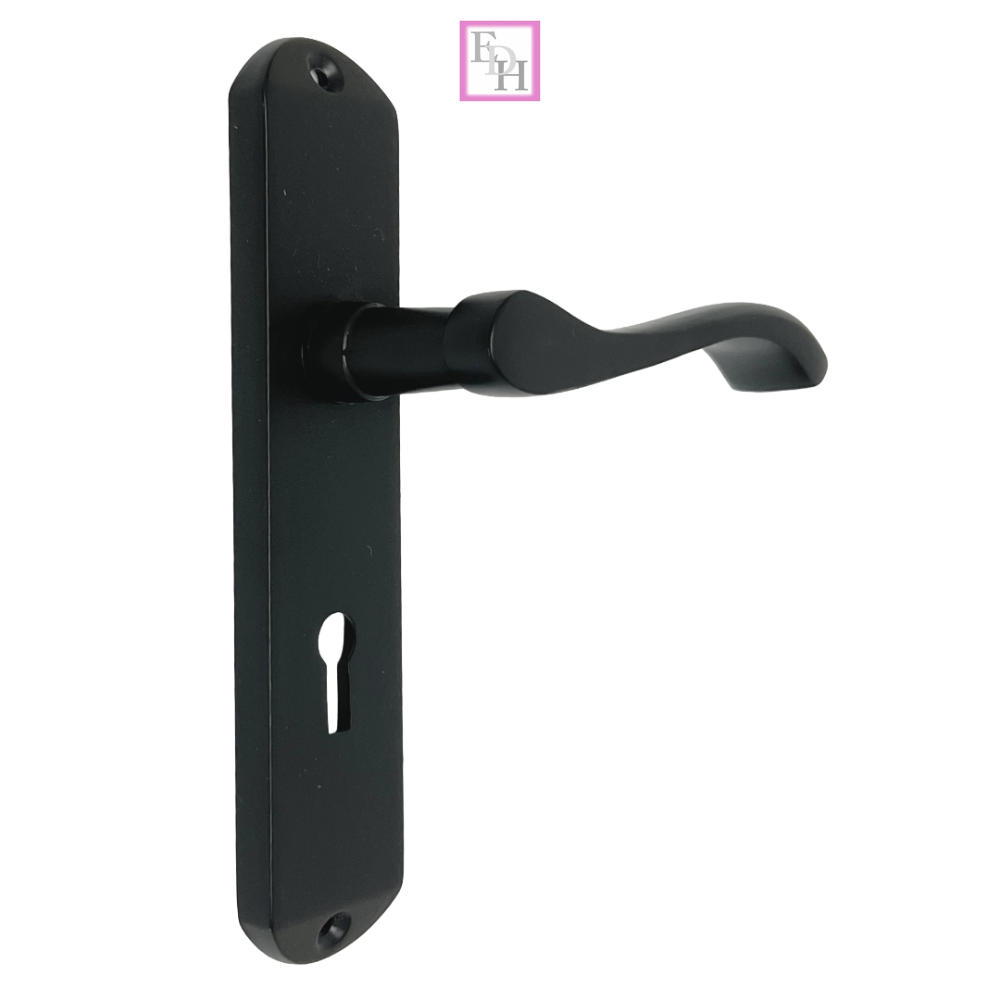 Cadenza Door Handles Set Black Victorian Scroll Lever Lock Handle 178mm x 40mm