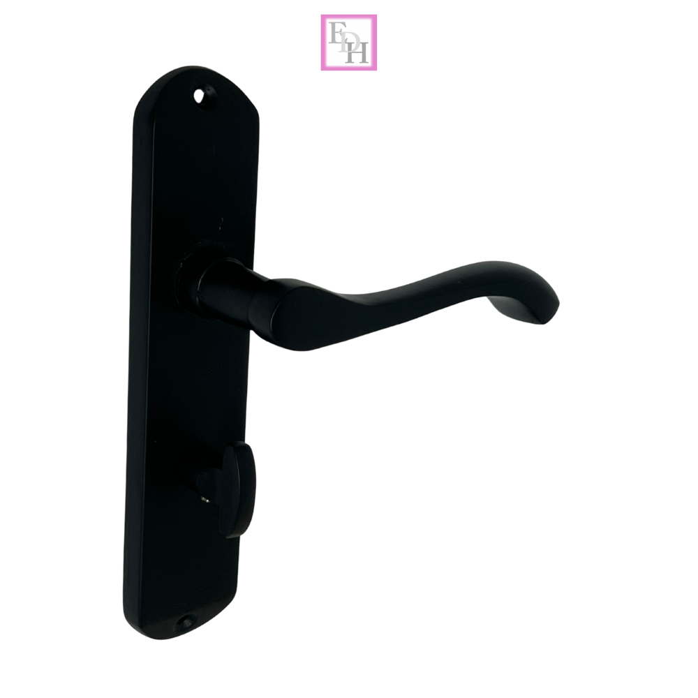 Cadenza Modern Matt Black Scroll Door Handles  Bathroom Lock Handle 178mm x 40mm