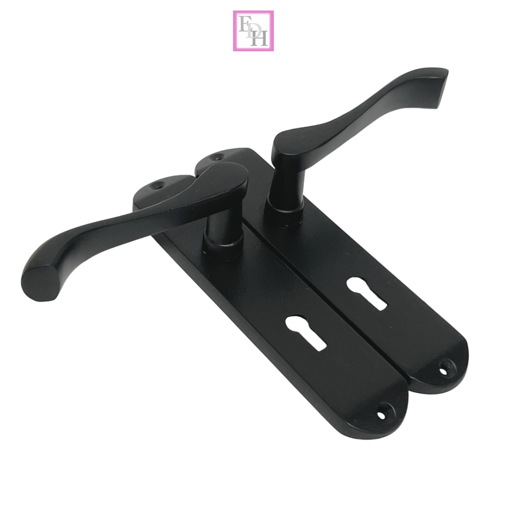 Cadenza Door Handles Set Black Victorian Scroll Lever Lock Handle 178mm x 40mm