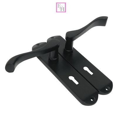 Cadenza Door Handles Set Black Victorian Scroll Lever Lock Handle 178mm x 40mm