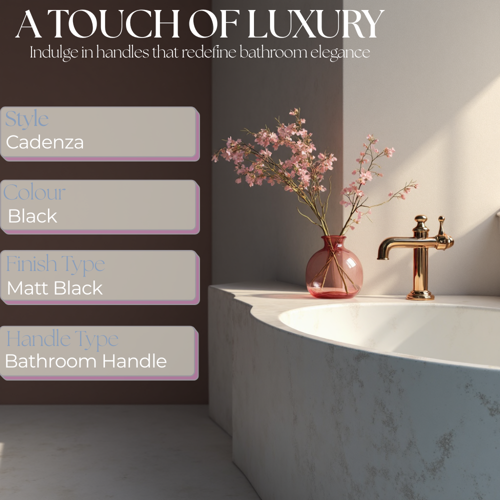 Cadenza Modern Matt Black Scroll Door Handles  Bathroom Lock Handle 178mm x 40mm