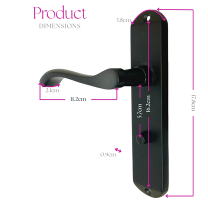 Cadenza Modern Matt Black Scroll Door Handles  Bathroom Lock Handle 178mm x 40mm