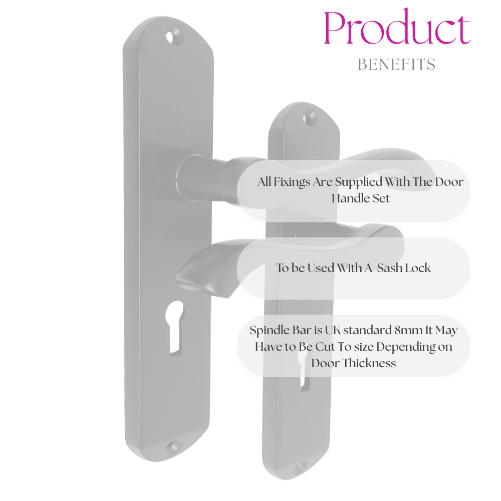 Cadenza Door Handles Set Black Victorian Scroll Lever Lock Handle 178mm x 40mm