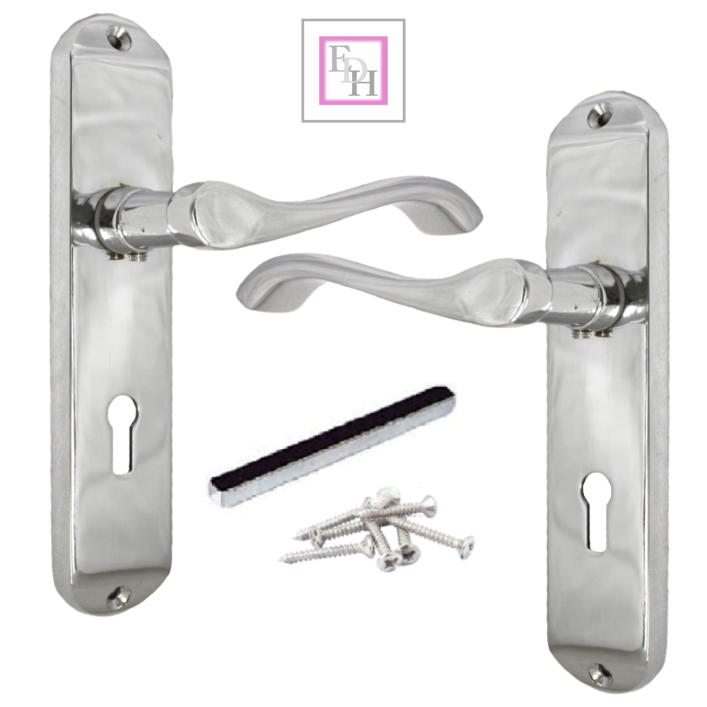 Cadenza Door Handles Set  Chrome Victorian Scroll Lever Lock Handle 178mm x 40mm