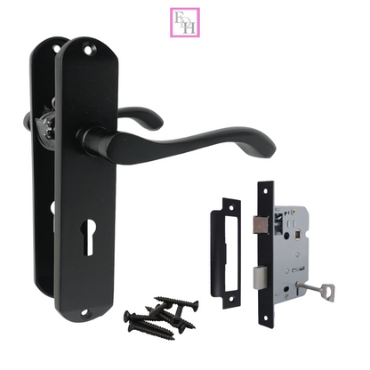 Cadenza Door Handles Set Black Victorian Scroll Lever Lock Handle 178mm x 40mm