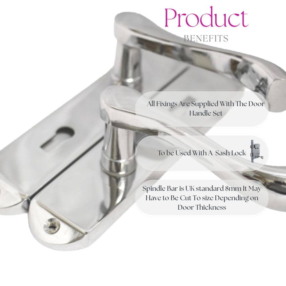 Cadenza Door Handles Set  Chrome Victorian Scroll Lever Lock Handle 178mm x 40mm