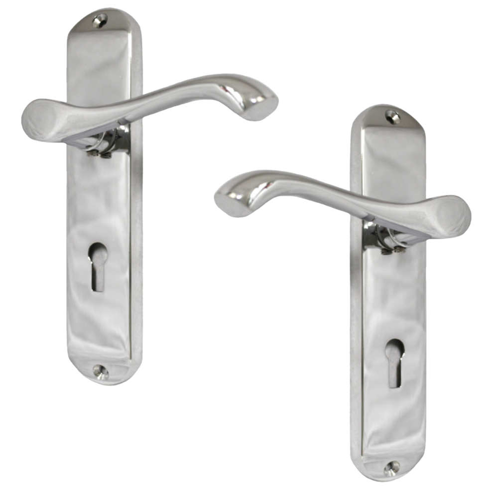 Cadenza Door Handles Set  Chrome Victorian Scroll Lever Lock Handle 178mm x 40mm