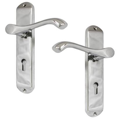 Cadenza Door Handles Set  Chrome Victorian Scroll Lever Lock Handle 178mm x 40mm