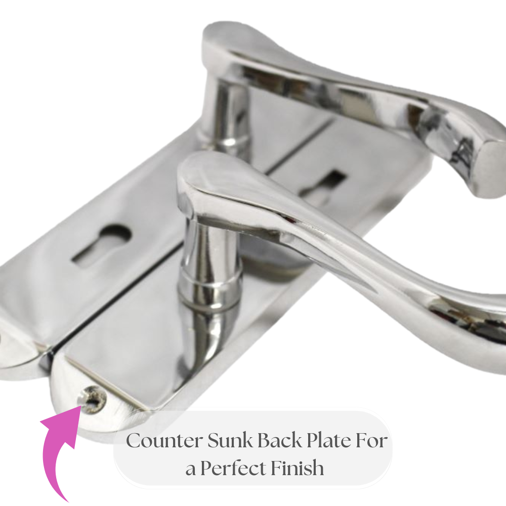 Cadenza Door Handles Set  Chrome Victorian Scroll Lever Lock Handle 178mm x 40mm