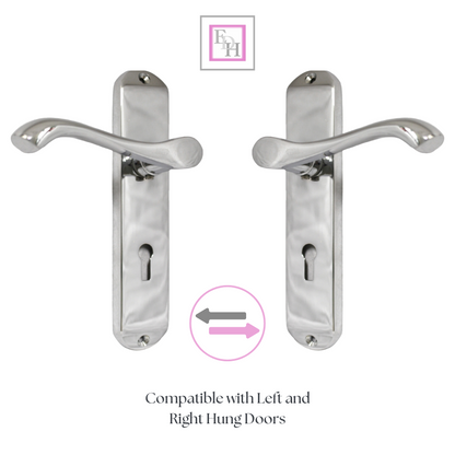 Cadenza Door Handles Set  Chrome Victorian Scroll Lever Lock Handle 178mm x 40mm