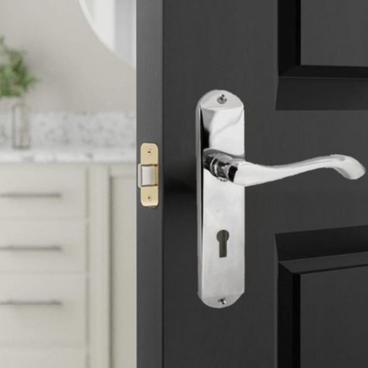 Cadenza Door Handles Set  Chrome Victorian Scroll Lever Lock Handle 178mm x 40mm