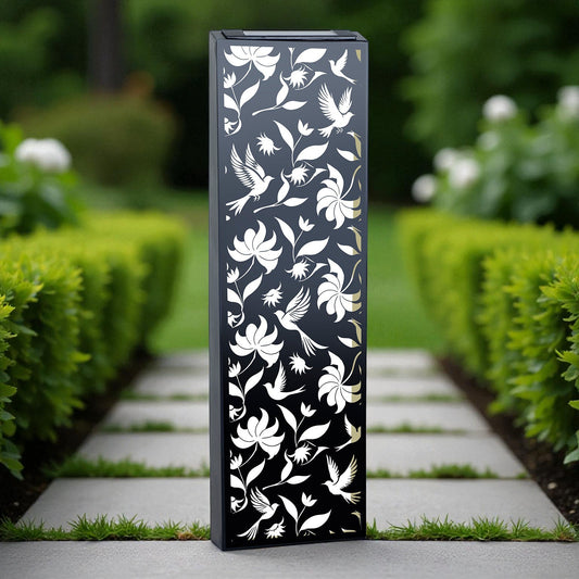 Narrow Solar Wall Panel with Birds – Outdoor Metal Wall Art with LED Light | Weatherproof Garden & Fence Décor Birds Silhouette (60×20×5cm)
