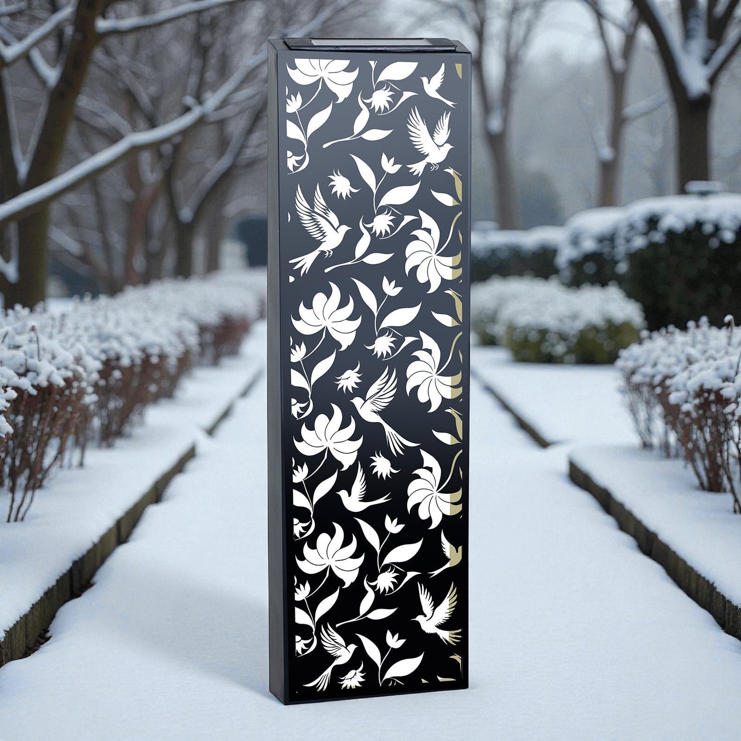 Narrow Solar Wall Panel with Birds – Outdoor Metal Wall Art with LED Light | Weatherproof Garden & Fence Décor Birds Silhouette (60×20×5cm)