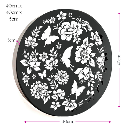 Round Solar Wall Panel with Butterfly – Outdoor Metal Wall Art with Warm LED Light | Weatherproof Garden & Patio Décor (40cm)