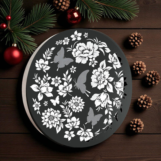 Round Solar Wall Panel with Butterfly – Outdoor Metal Wall Art with Warm LED Light | Weatherproof Garden & Patio Décor (40cm)