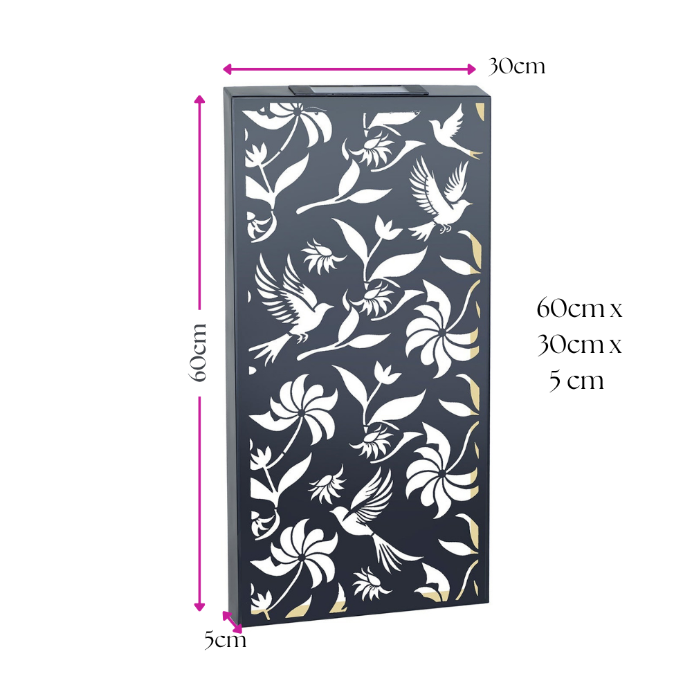 Large Solar Wall Panel with Birds Outdoor Metal Wall Art with Warm LED Light Weatherproof Garden & Patio Décor Birds Silhouette Panel (60cm)