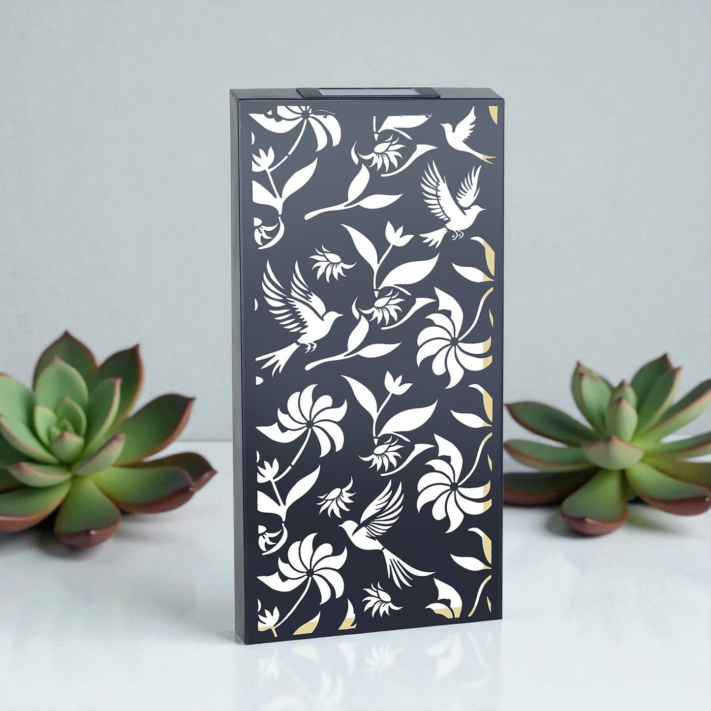 Large Solar Wall Panel with Birds Outdoor Metal Wall Art with Warm LED Light Weatherproof Garden & Patio Décor Birds Silhouette Panel (60cm)