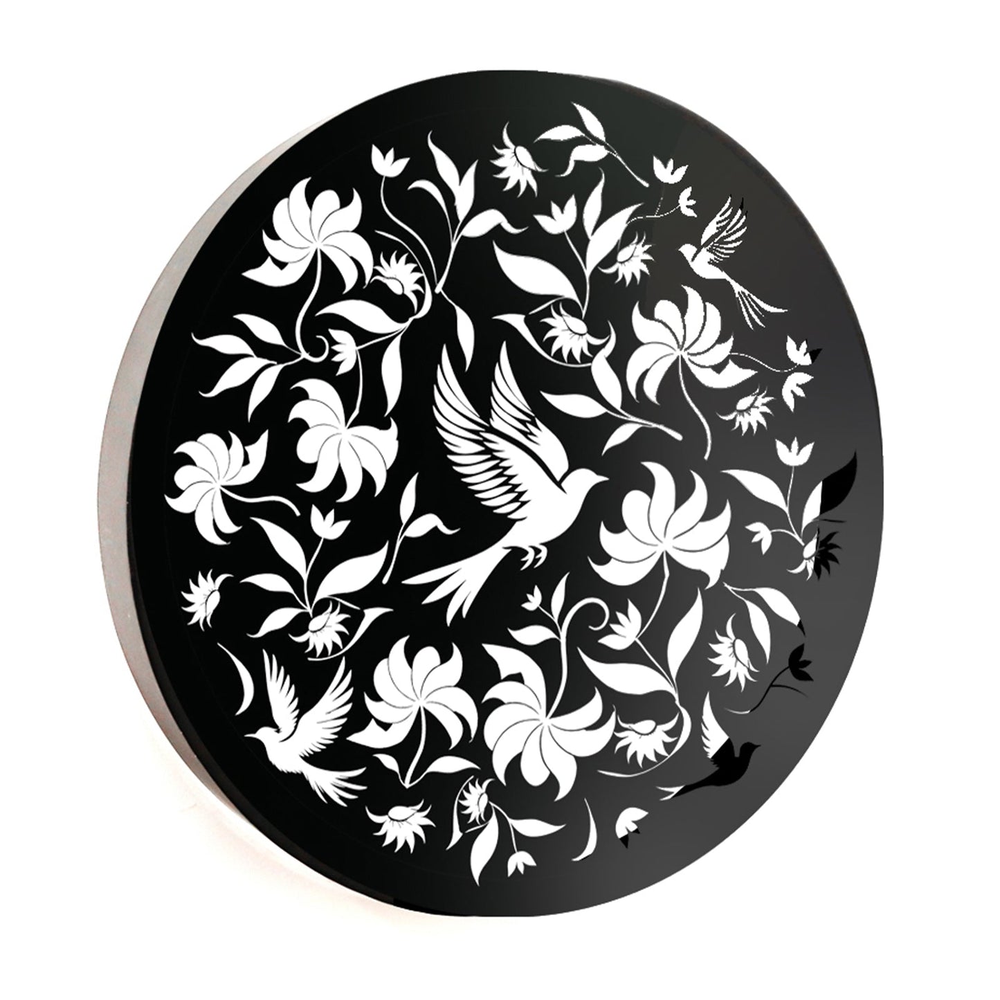 Round Solar Wall Panel with Birds, Outdoor Metal Wall Art with LED Light, Weatherproof Garden & Patio Décor Circular Birds Silhouette Panel