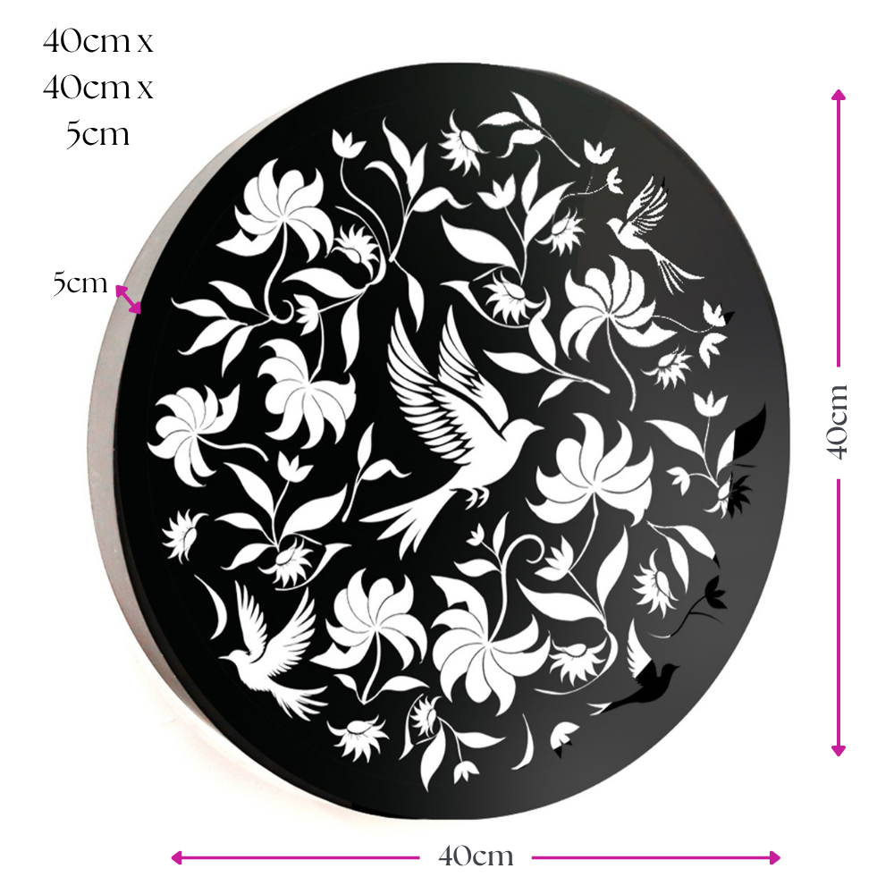 Round Solar Wall Panel with Birds, Outdoor Metal Wall Art with LED Light, Weatherproof Garden & Patio Décor Circular Birds Silhouette Panel