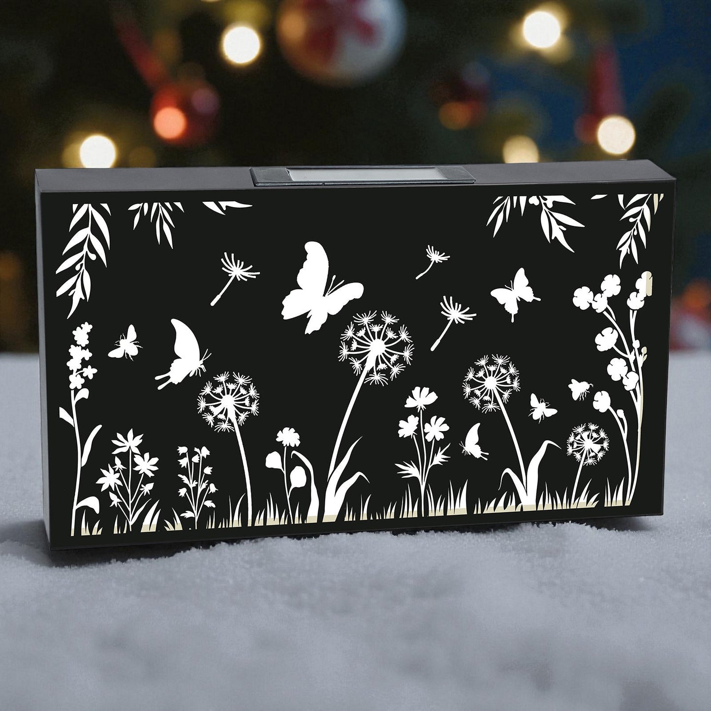 Landscape Solar Wall Panel with Butterfly Outdoor Metal Wall Art with Warm LED Light Weatherproof Garden & Patio Décor | Butterfly Panel