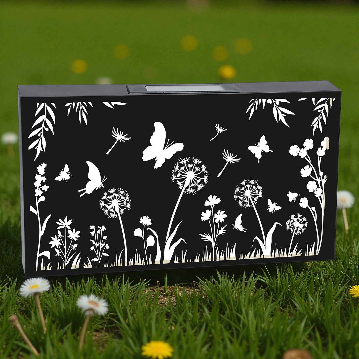 Landscape Solar Wall Panel with Butterfly Outdoor Metal Wall Art with Warm LED Light Weatherproof Garden & Patio Décor | Butterfly Panel