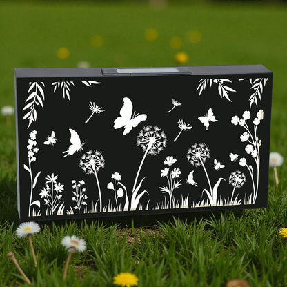 Landscape Solar Wall Panel with Butterfly Outdoor Metal Wall Art with Warm LED Light Weatherproof Garden & Patio Décor | Butterfly Panel