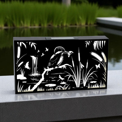 Solar Wall Panel with Kingfisher Outdoor Metal Wall Art with Warm LED Light, Weatherproof Garden & Patio Décor | Kingfisher Panel (48cm)