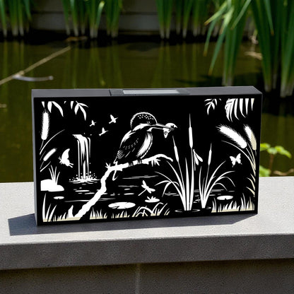Solar Wall Panel with Kingfisher Outdoor Metal Wall Art with Warm LED Light, Weatherproof Garden & Patio Décor | Kingfisher Panel (48cm)