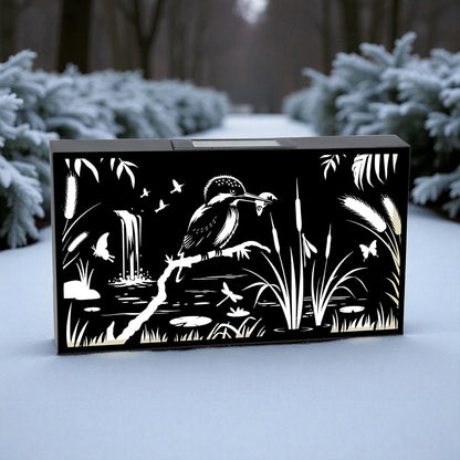 Solar Wall Panel with Kingfisher Outdoor Metal Wall Art with Warm LED Light, Weatherproof Garden & Patio Décor | Kingfisher Panel (48cm)