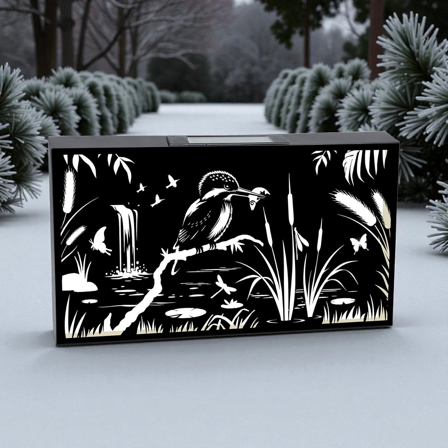 Solar Wall Panel with Kingfisher Outdoor Metal Wall Art with Warm LED Light, Weatherproof Garden & Patio Décor | Kingfisher Panel (48cm)