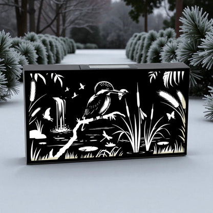 Solar Wall Panel with Kingfisher Outdoor Metal Wall Art with Warm LED Light, Weatherproof Garden & Patio Décor | Kingfisher Panel (48cm)