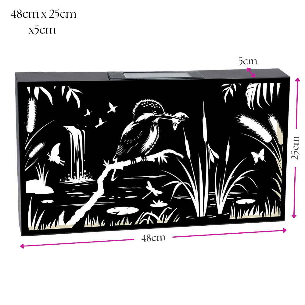 Solar Wall Panel with Kingfisher Outdoor Metal Wall Art with Warm LED Light, Weatherproof Garden & Patio Décor | Kingfisher Panel (48cm)