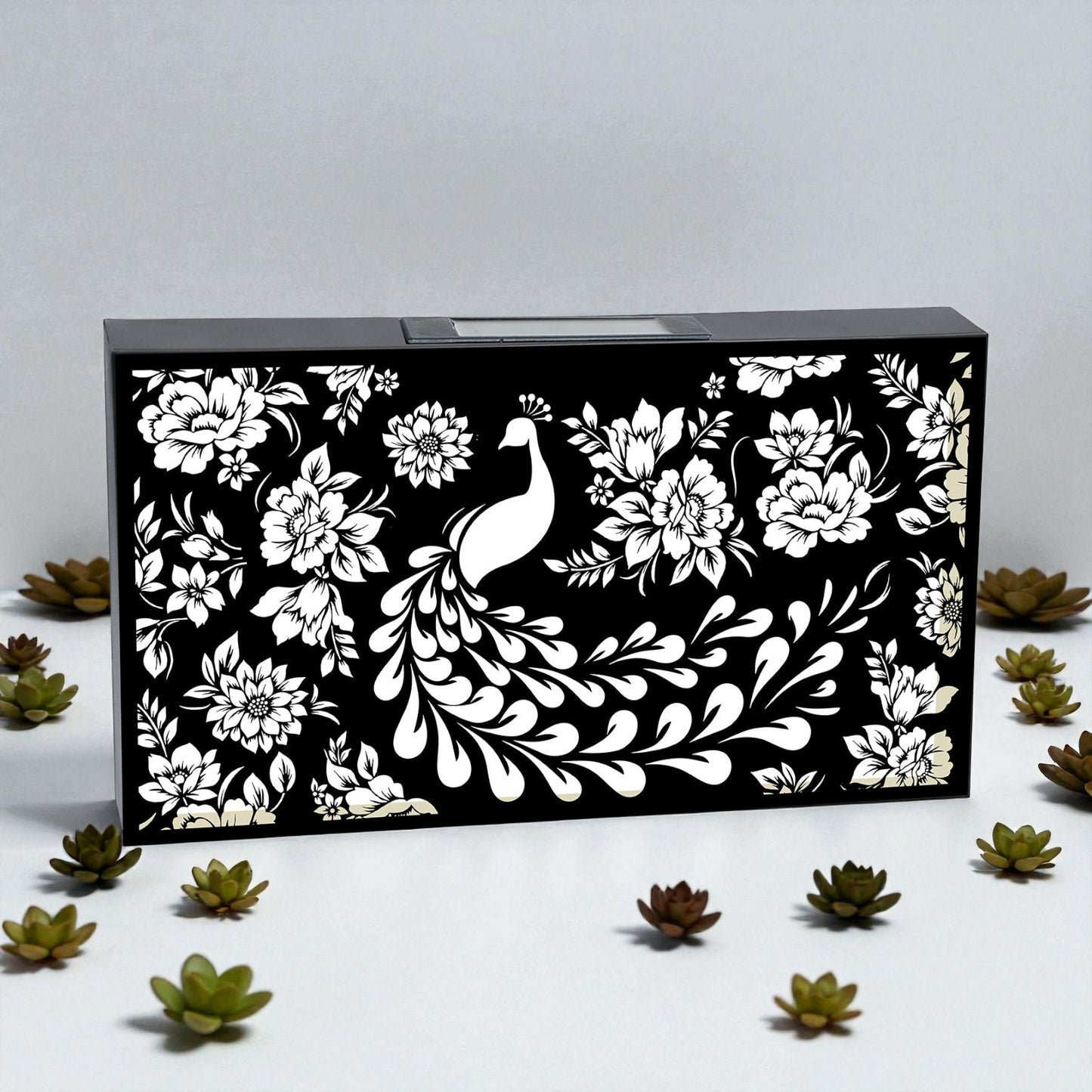 Landscape Solar Wall Panel with Peacock – Outdoor Metal Wall Art with Warm LED Light Weatherproof Garden & Patio Décor Peacock Panel (48cm)