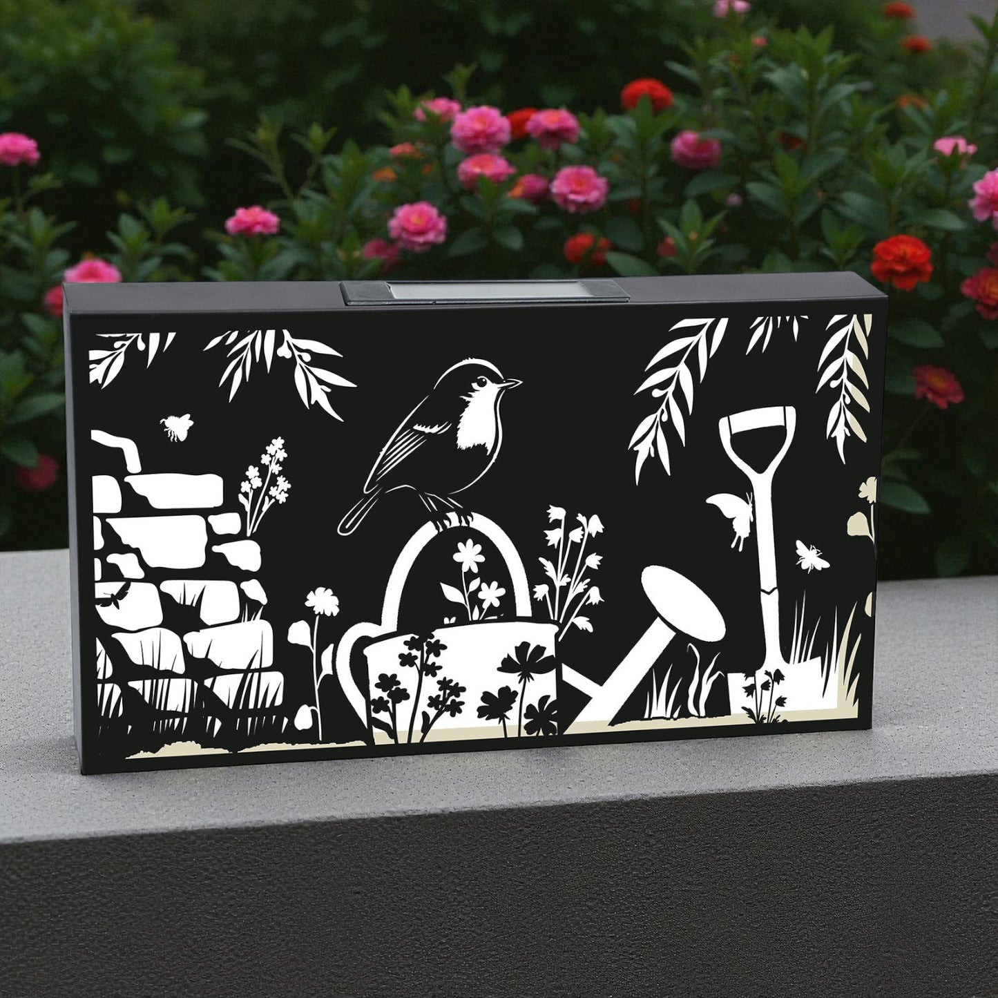 Landscape Solar Wall Panel with Robin – Outdoor Metal Wall Art with Warm LED Light | Weatherproof Garden & Patio Décor | Robin Panel (48cm