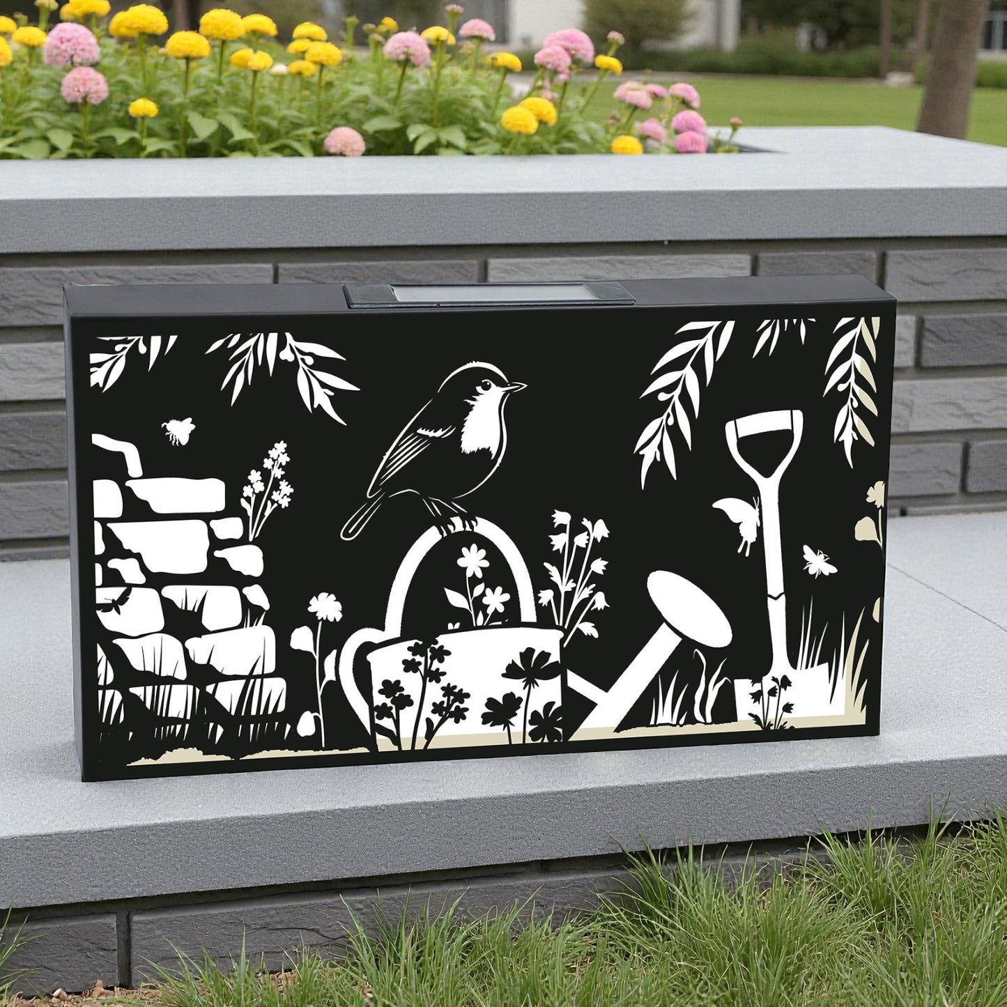 Landscape Solar Wall Panel with Robin – Outdoor Metal Wall Art with Warm LED Light | Weatherproof Garden & Patio Décor | Robin Panel (48cm