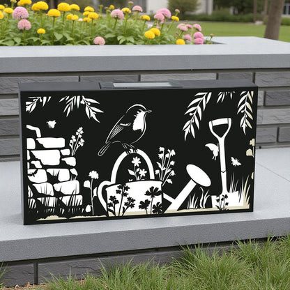 Landscape Solar Wall Panel with Robin – Outdoor Metal Wall Art with Warm LED Light | Weatherproof Garden & Patio Décor | Robin Panel (48cm